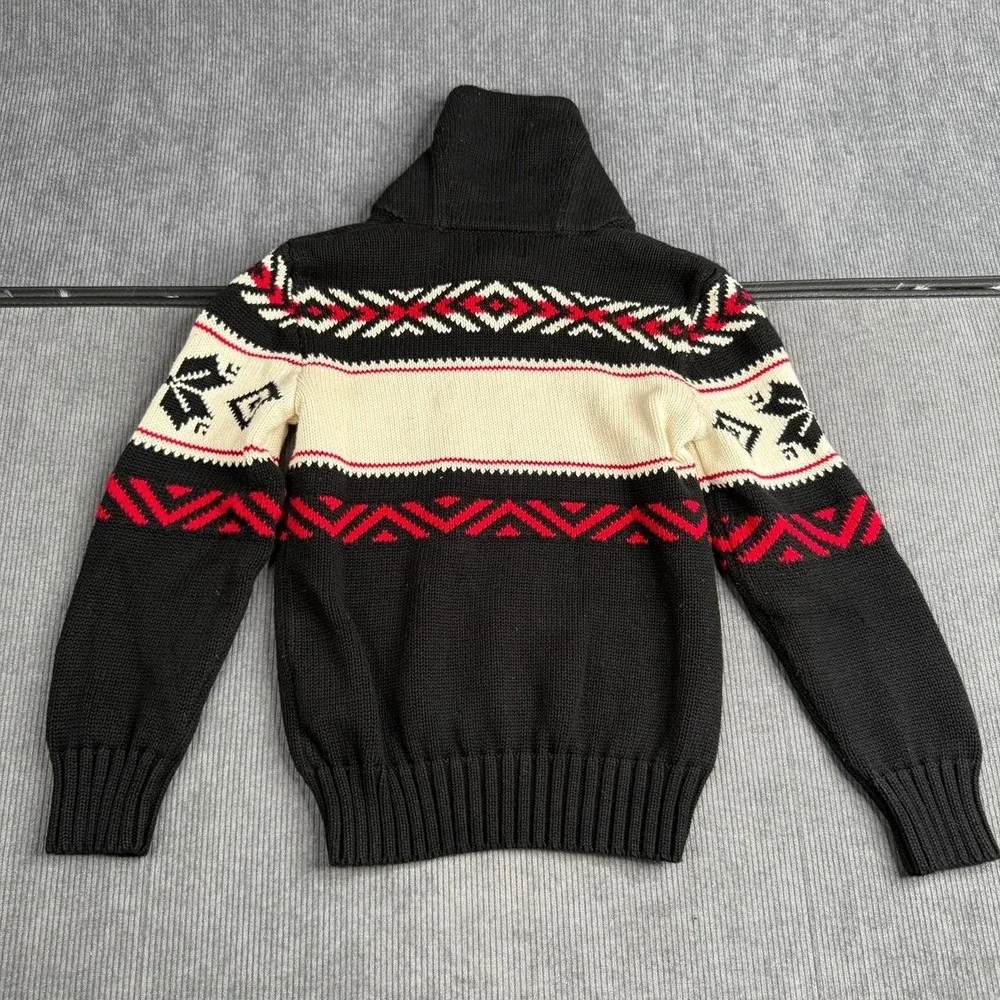 Polo Ralph Lauren Kids Shawl Neck Sweater Size 7 Black Red White Fair Isle Knit